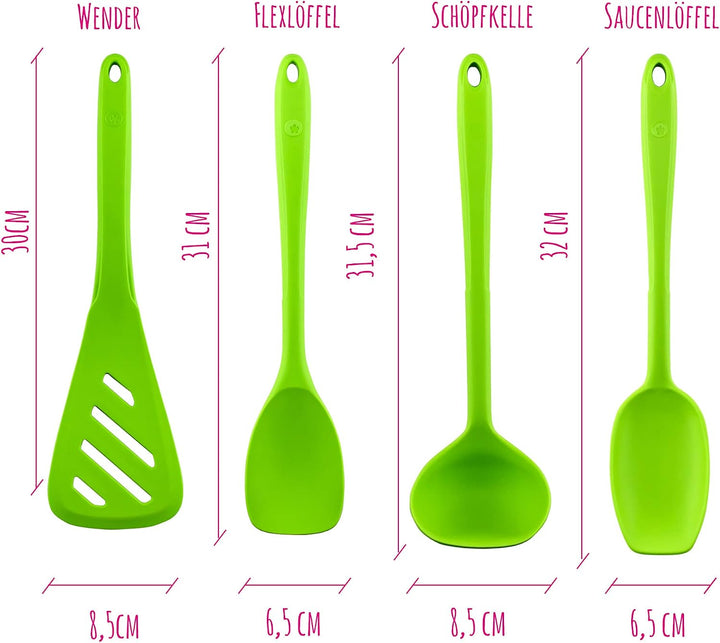 Kochblume Küchenhelfer-Set - Design-Schlitzwender L &amp; Sossenlöffel L &amp; Schöpfkelle L &amp; Flexlöffel L