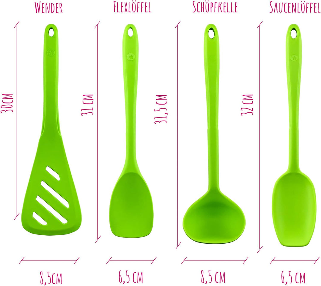 Kochblume Küchenhelfer-Set - Design-Schlitzwender L & Sossenlöffel L & Schöpfkelle L & Flexlöffel L