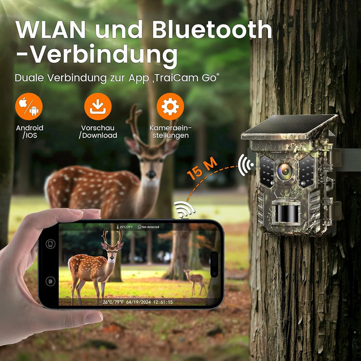 XTU Wildkamera mit Handyübertragung App,2.7K WLAN Wildtierkamera mit Bewegungsmelder Nachtsicht,Inkl