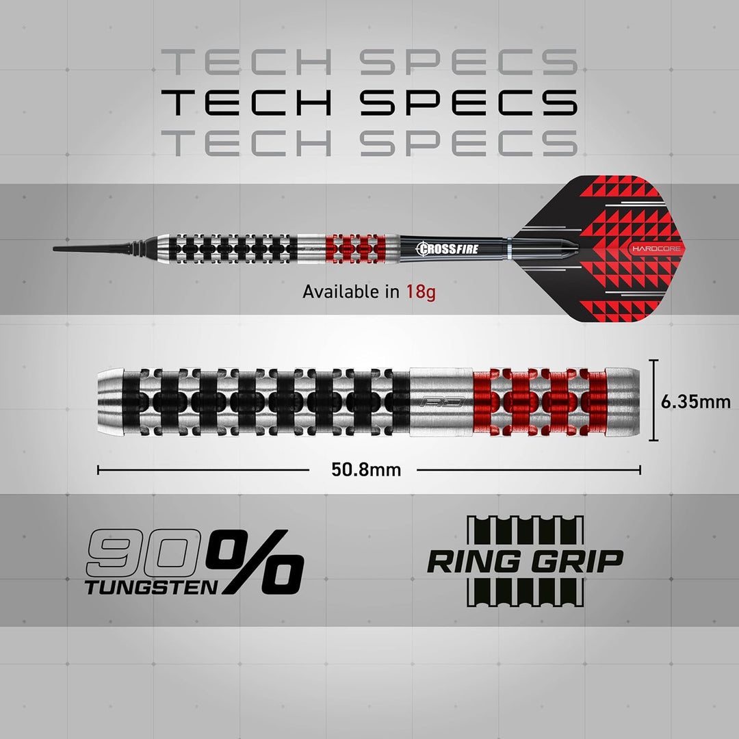RED DRAGON Crossfire Premium Tungsten Darts Set with Flights and Stems 18.0 Gramm, 18.0 Gramm