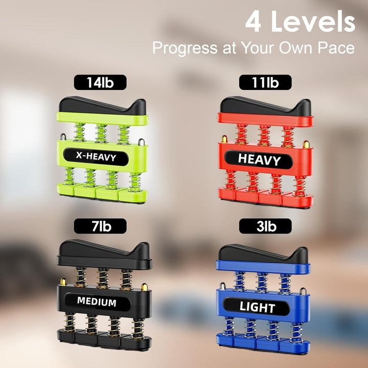 4 Pack Fingerkrafttrainer und Handtrainer, Handgriff Trainer mit 4 Widerständen 3LB, 7LB, 11LB, 14LB