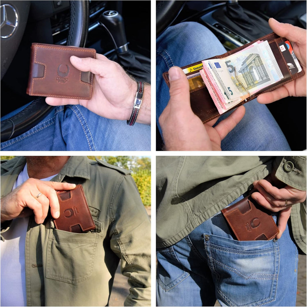 Corno d´ORO Handgefertigte Geldbörse Herren Leder mit Geldklammer I Premium Slim Wallet ohne Münzfac