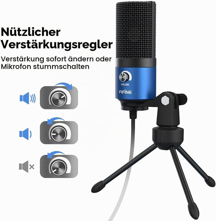 FIFINE USB Mikrofon PC, Microphone für MAC PS4 PS5, Streaming Microfon mit Ständer, Studioqualität A