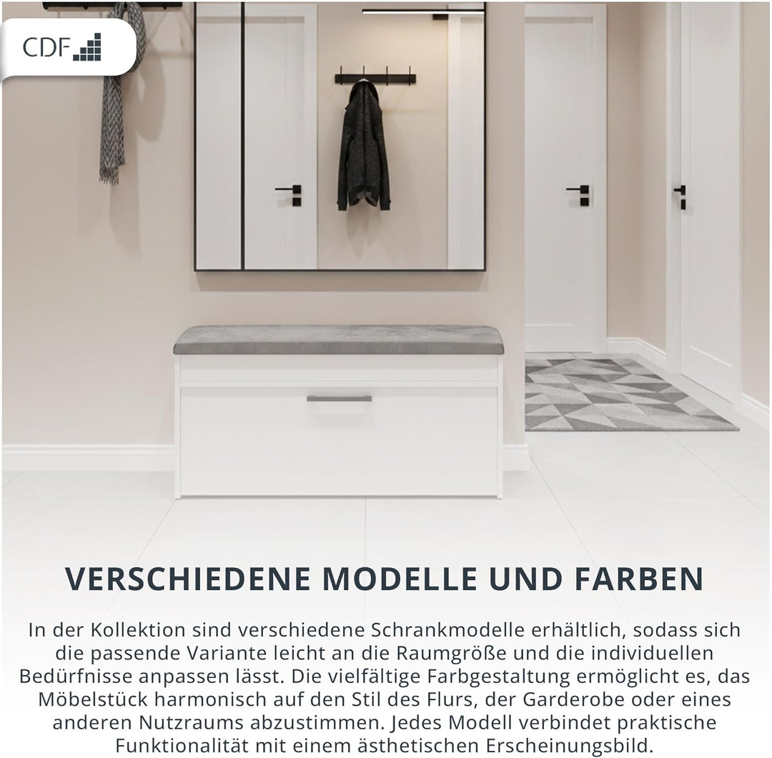 CDF Schuhschrank Parma | Farbe: Weiss | Ideal für Diele, Flur, Büro | Schuhaufbewahrung | Bequemer S