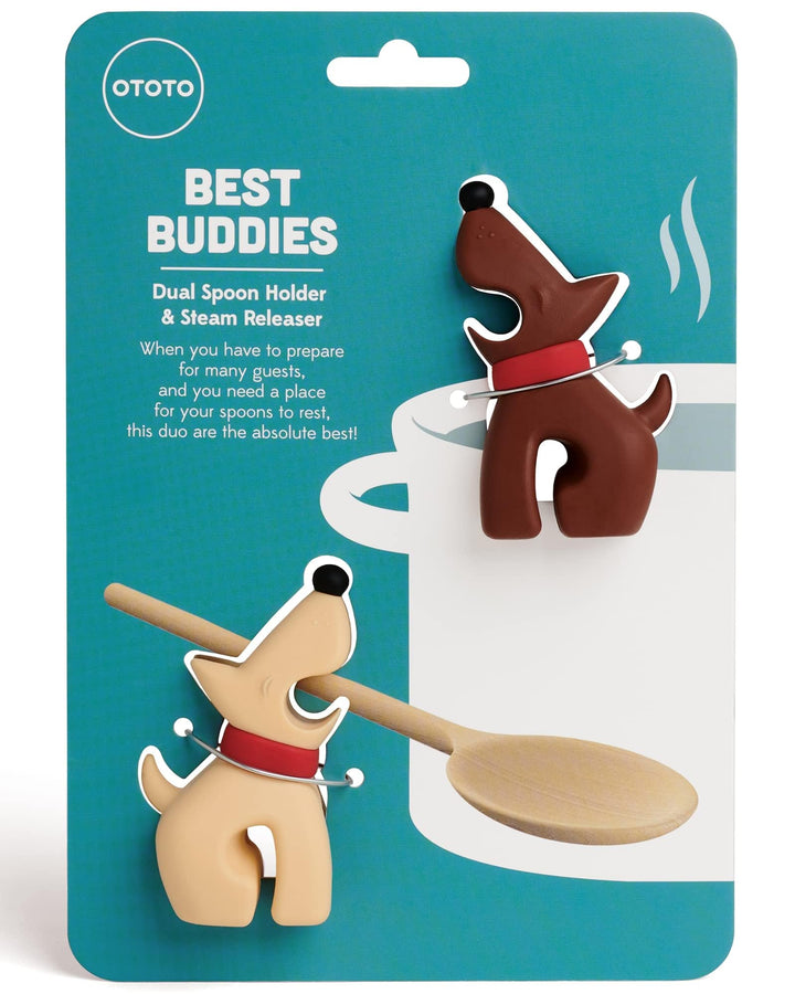 OTOTO Best Buddies Kitchen Spoon Holder, 2 Pack - Cooking Spoon Rest for Kitchen Counter - Spatula,
