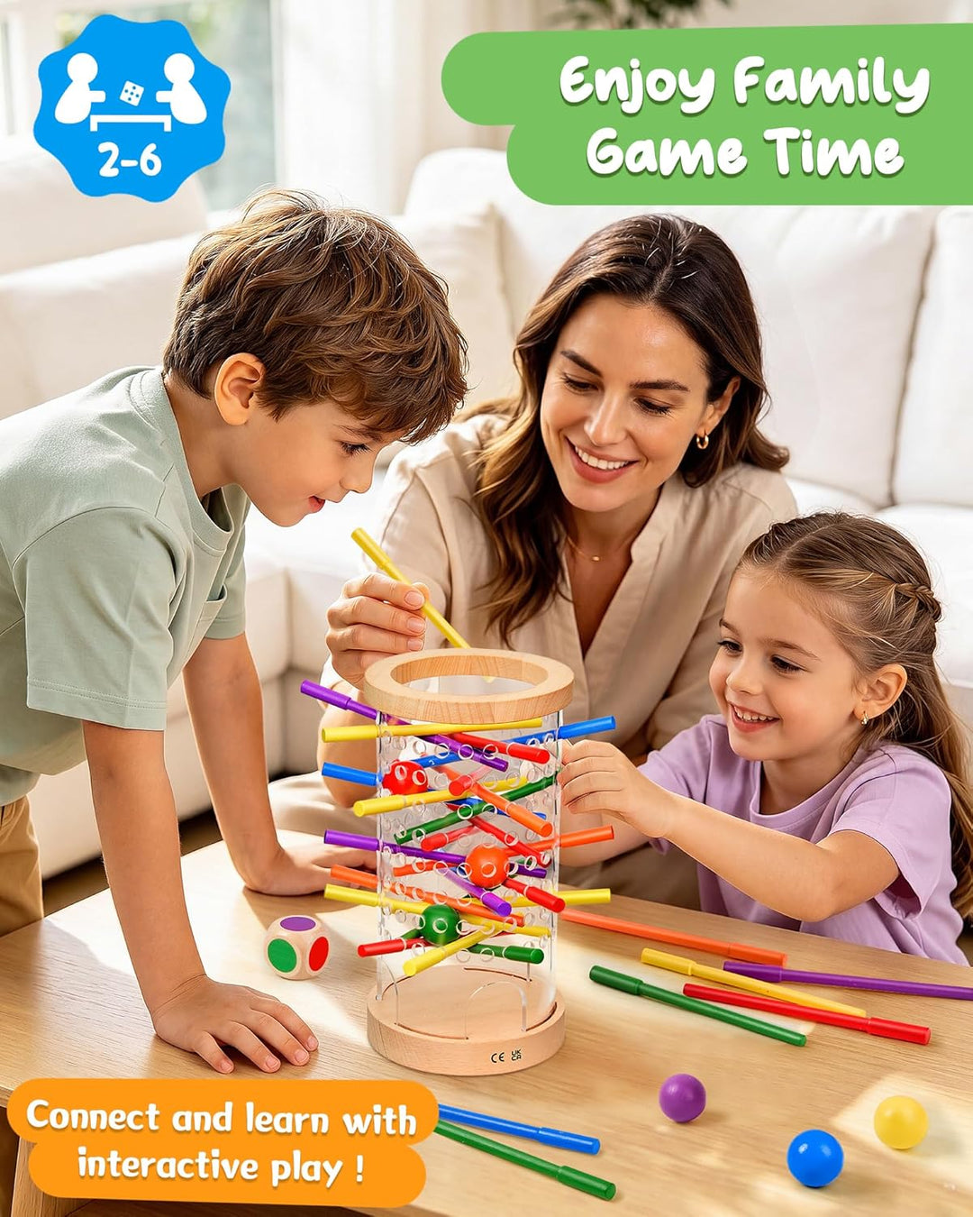 Montessori Holz Brettspiel ab 3–6 Jahre mit Ball &amp; Antirutsch-Stäbchen | Antirutsch-Stäbchen, Transp