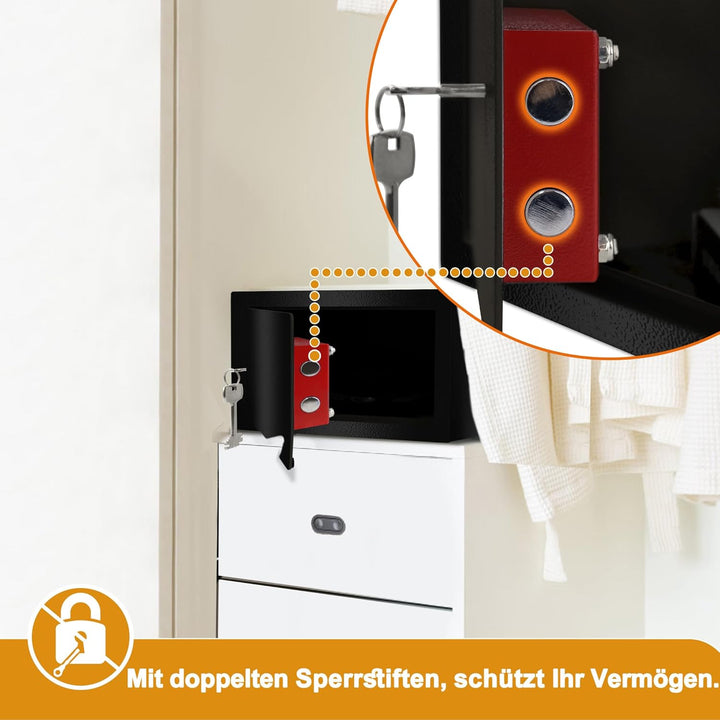 Tresor Safe Möbeltresor Feuerfest &amp; Wasserdicht (31x20x20 cm - L) mit 2 Schlüsseln Geldschrank für B