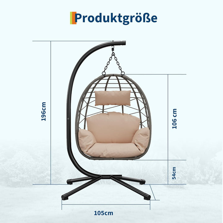 Hängesessel mit Gestell Outdoor bis 150 kg belastbar, Rattan Hängesessel mit Metallgestell, ideal al
