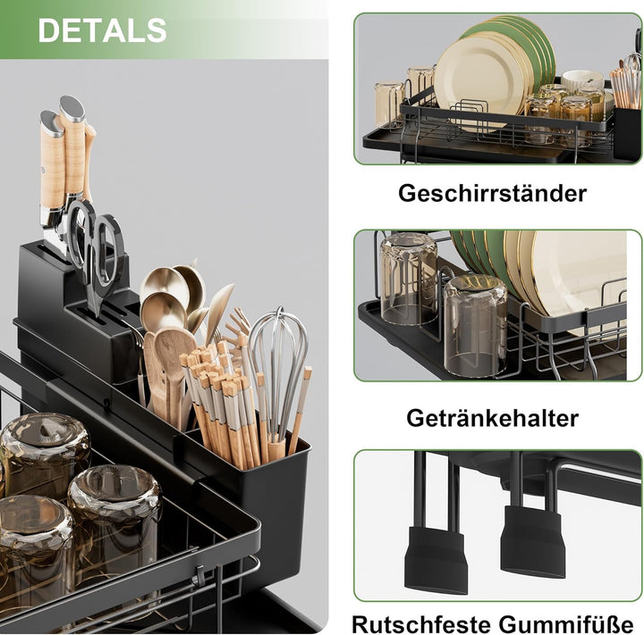 ROTTOGOON Abtropfgestell Geschirr Erweiterbares Abtropfgestell für Küchentheke Faltbares Edelstahl G
