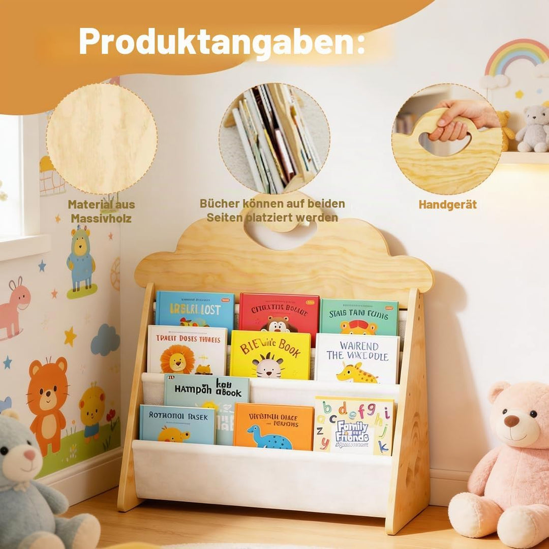 CEWROM Kinder Bücherregal Holz, Montessori Bücherregal Kinder, Kinderregal mit 2 Ebenen, offenes Kin