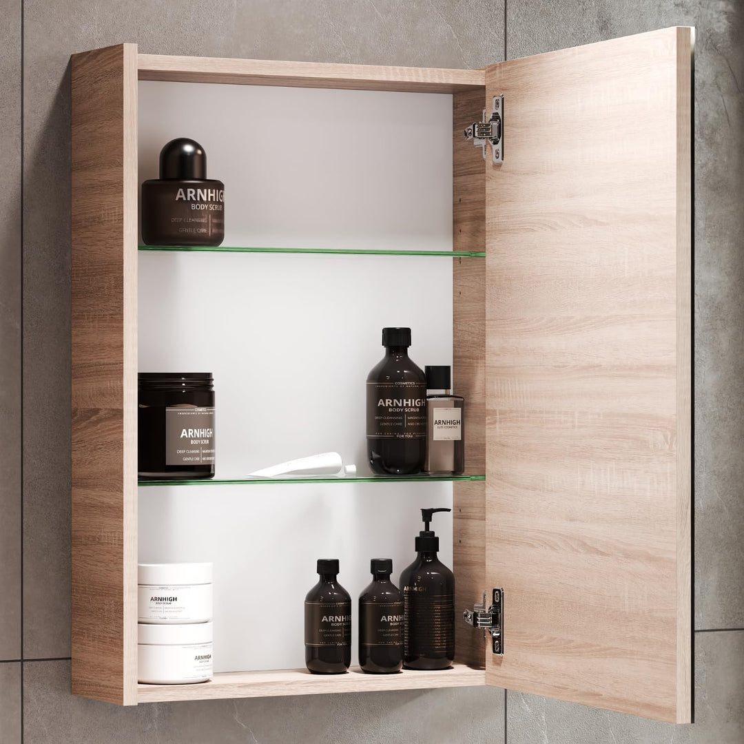 Planetmöbel Spiegelschrank in Sonoma Eiche Breite 50cm, Badspiegel Hängeschrank mit Softclose Schran