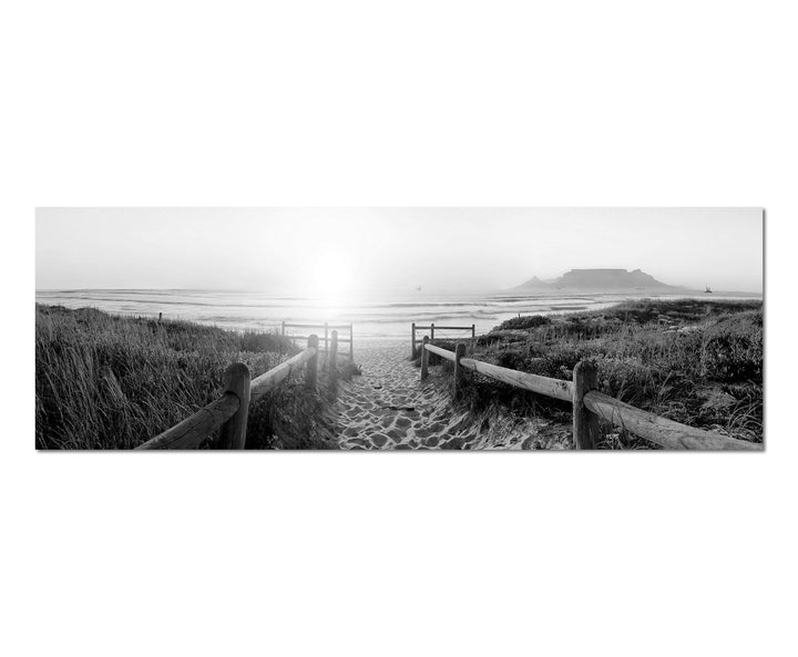 Paul Sinus Art Leinwandfoto als Panorama SCHWARZ/Weiss 150x50cm Dünen Strand Sonnenuntergang Meerbli