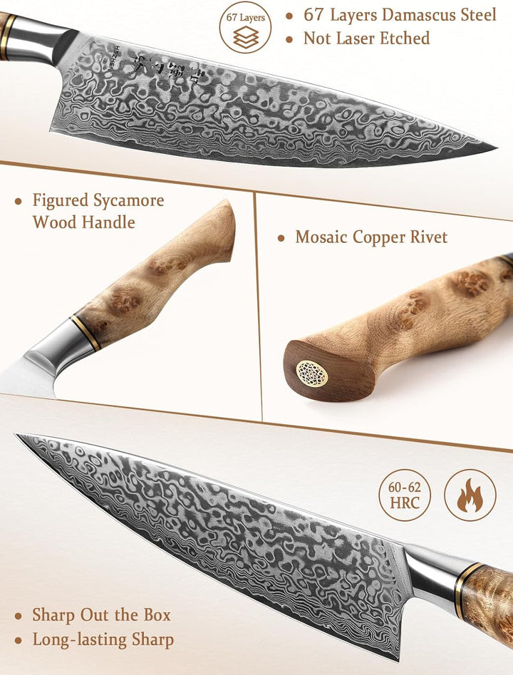 HEZHEN Kochmesser-Professional-21cm Damaststahl, Küchenmesser VG10 Hochwertiges Kochwerkzeug der Gyu