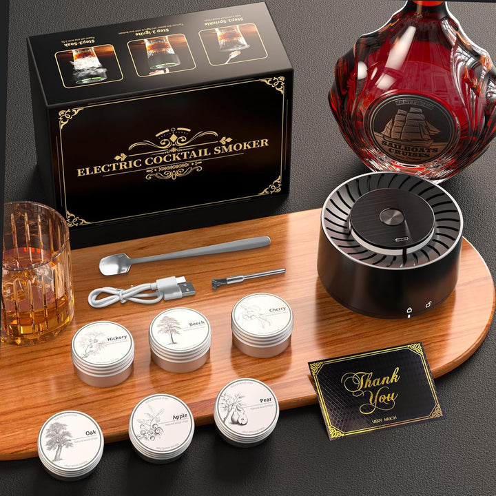 iDiskk Electric Cocktail Smoker Kit, wiederaufladbare Whiskey Smoker, Built-in Feuerzeug, 6 Holzspän