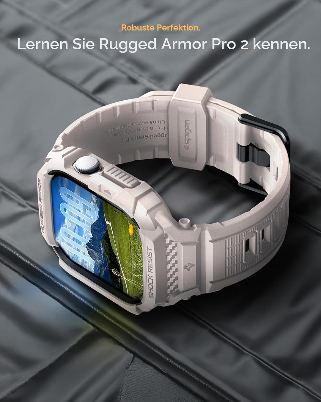 Spigen Rugged Armor Pro 2 Hülle mit Armband Kompatibel mit Apple Watch 11/10 42mm (2025/2024) - Düne