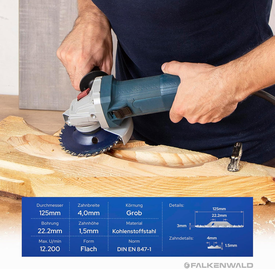FALKENWALD Raspelscheibe 125 Cut &amp; Rasp - Flexscheibe für Holz 125mm, Frässcheibe für Winkelschleife