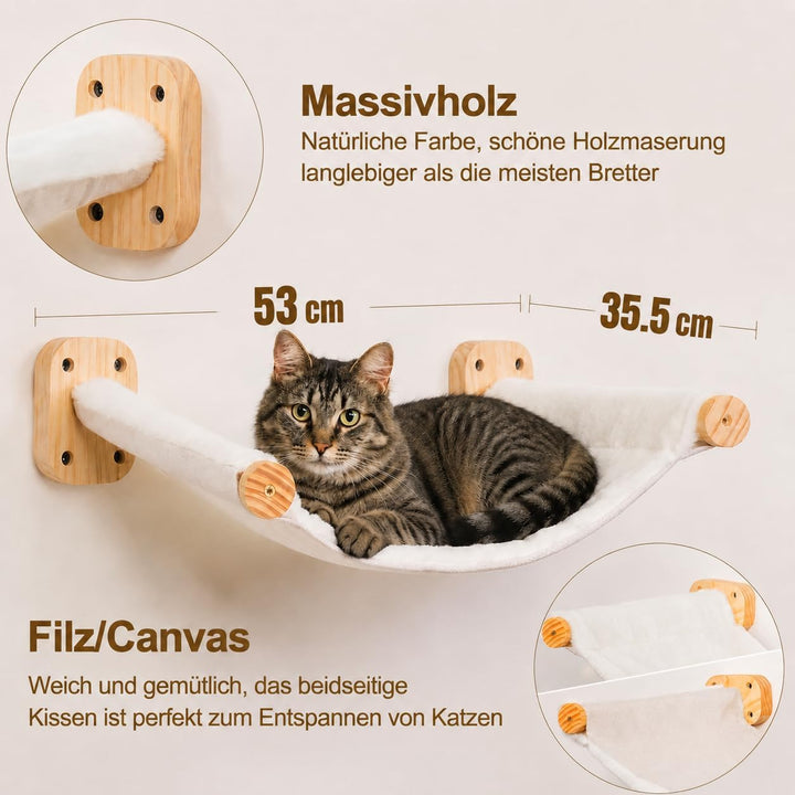 Kletterwand Katzen, Wandmontiertes Katzenhängematte, Kratzbaum Wand, Kiefernholz Katzenregal mit Vli