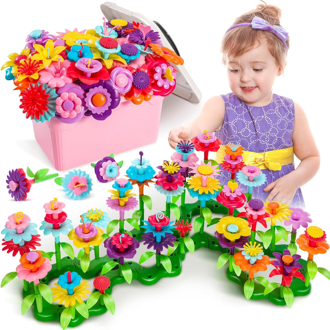 Fivejoy Blumengarten Spielzeug Für Mädchen 134PCS, DIY Bouquet Set Mit Rosa Box Draussen & Drinnen S