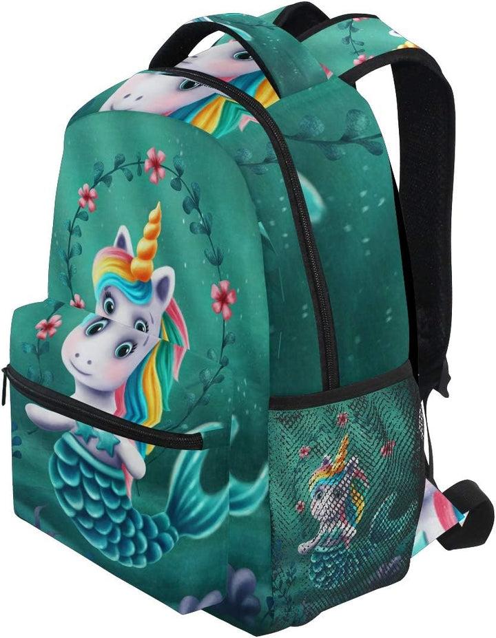 Süsse Meerjungfrau Einhorn Schulrucksack für Jungen Mädchen Kinder Reisetasche Bookbag