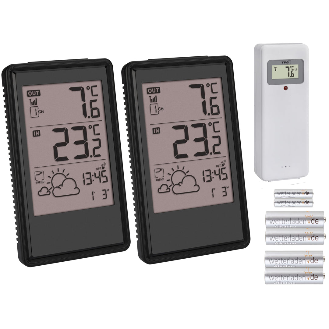 TFA 35.1170.01.Plus Funkwetterstation mit 2 Display Wettervorhersage Funkuhr Datum Trendanzeige Auss