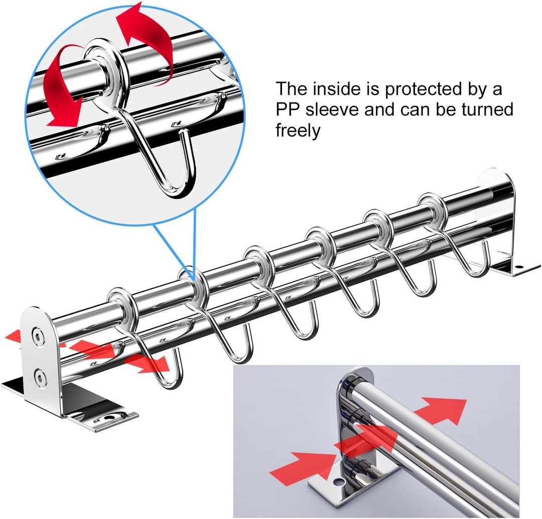 Hängeleiste Küchenreling, Küchenhakenleiste 6 Haken mit Messerhalter und Topfdeckel Halter, Edelstah