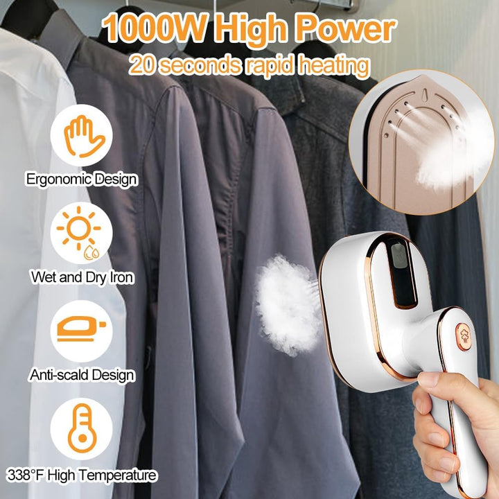 AUAUY Dampfbügeleisen Mini, 1000 W Faltbares Tragbares Reisebügeleisen, Handbügelmaschine mit 100 ml
