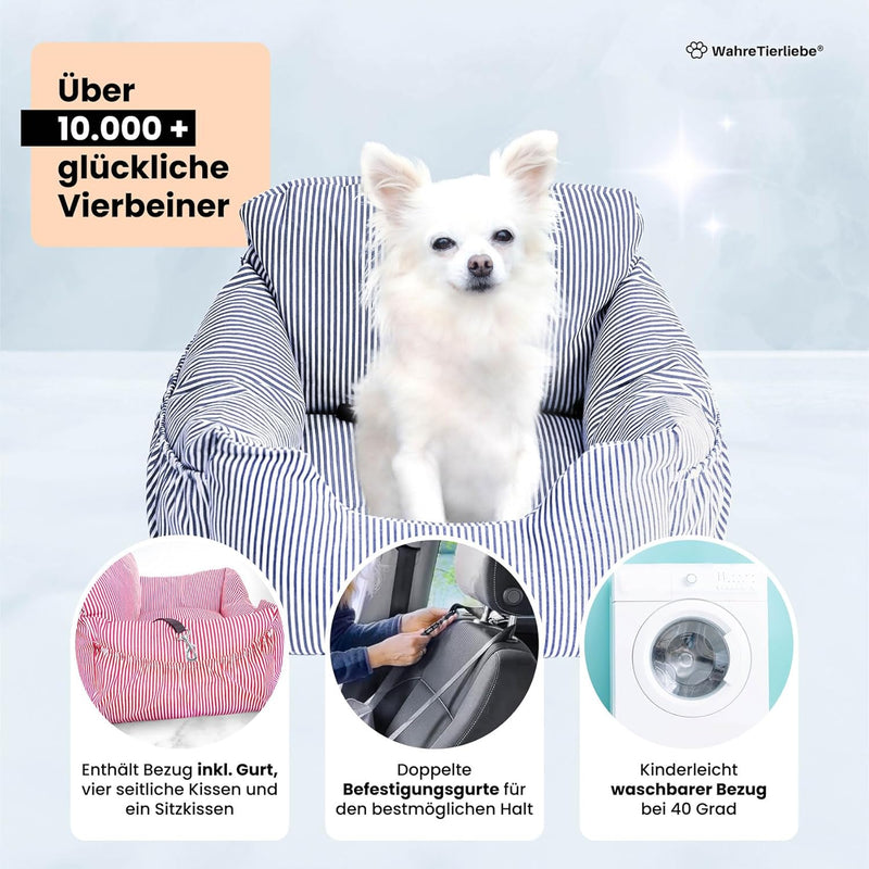 Wahre Tierliebe® - Hunde Autositz inkl. Sicherheitsgurt - waschbarer Hundesitz Auto in schwarz/weiss