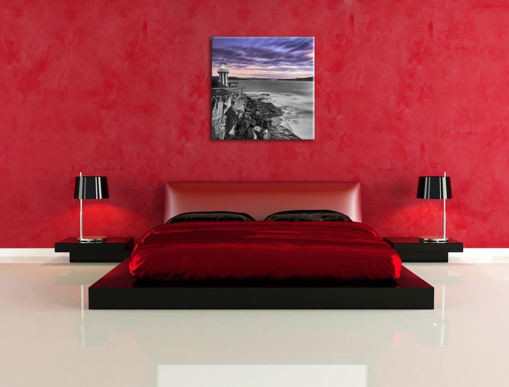 Pixxprint Leuchtturm an Klippe schwarz/weiss, Format: 70x70 auf Leinwand, 70x70