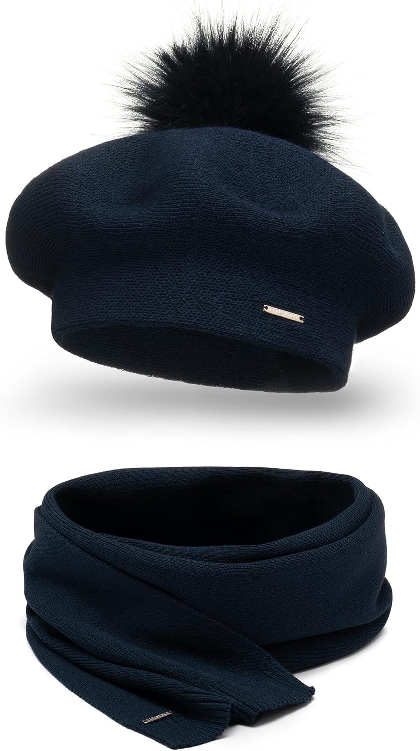 VIVISENCE Damen Baskenmütze Mit Bommel Eleganter Wintermütze Warm Und Gemütlich Kopfbedeckung An Win
