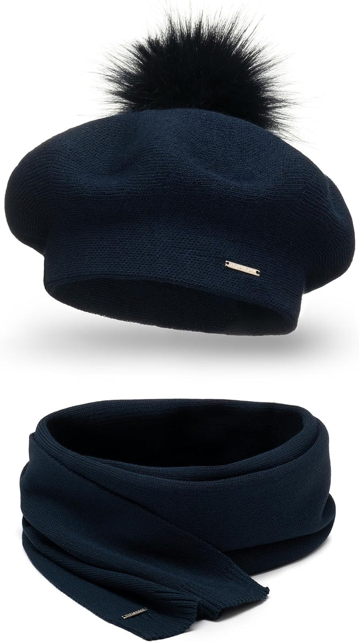 VIVISENCE Damen Baskenmütze Mit Bommel Eleganter Wintermütze Warm Und Gemütlich Kopfbedeckung An Win