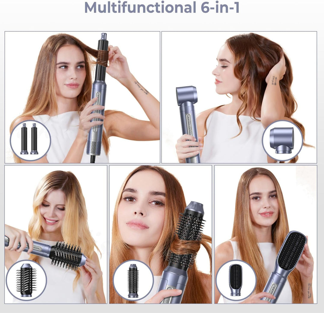 Hairstyler Set, Warmluftbürste Set, 6 in 1 Air styler, Haarstyler mit Lockenstab, 110000 RPM, Negati