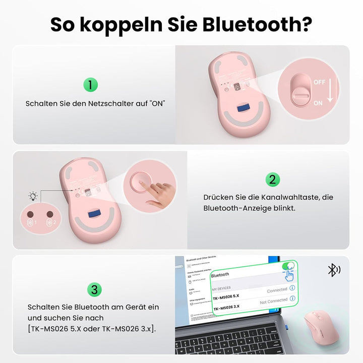 TECKNET Bluetooth Maus, PC Maus Kabellos, Wiederaufladbar Computer Maus 4800 DPI, (BT 5.0/3.0+2.4 GH