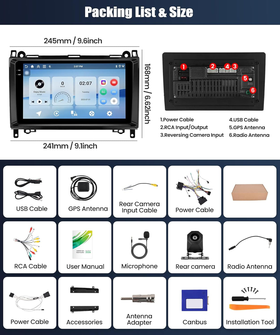 CAMECHO 4+128G Android 15 Autoradio für Mercedes-Benz B200 B-Class W245 Viano W639 Sprinter, 9 Zoll