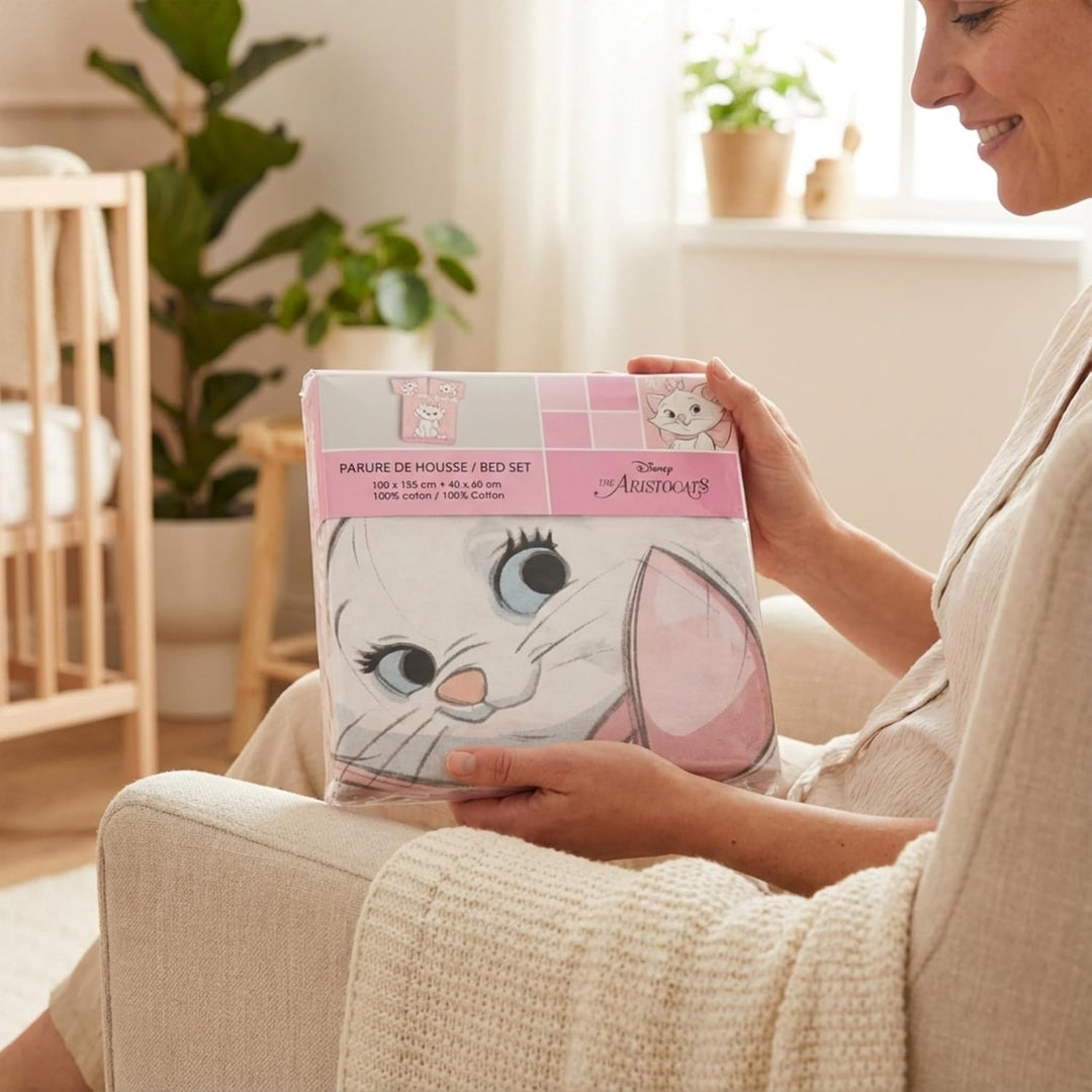 Kinderbettwäsche 100x135 cm Marie Aristocats mit Kissenbezug 40x60 cm, Baby Bettwäsche ideal für 60x