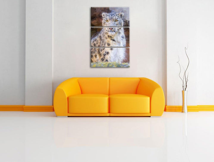 wachsame Schneeleopardin Spezial 3-Teiler Leinwandbild 120x80 Bild auf Leinwand, XXL riesige Bilder