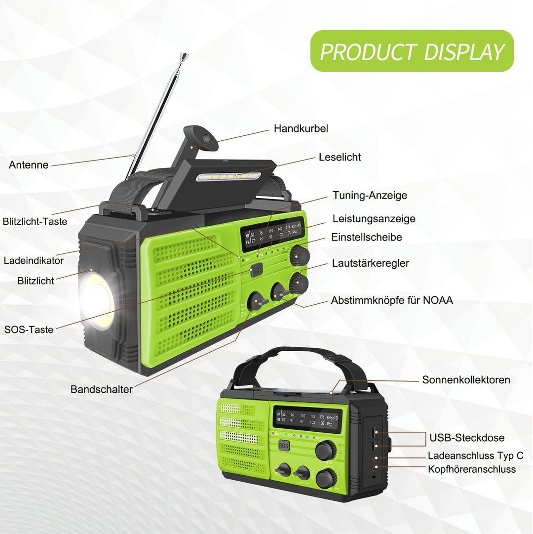 Solar Kurbelradio Notfall Outdoor Radio mit AM/FM 8000Mah Hand kurbel Notfall Radio Taschenlampen Be