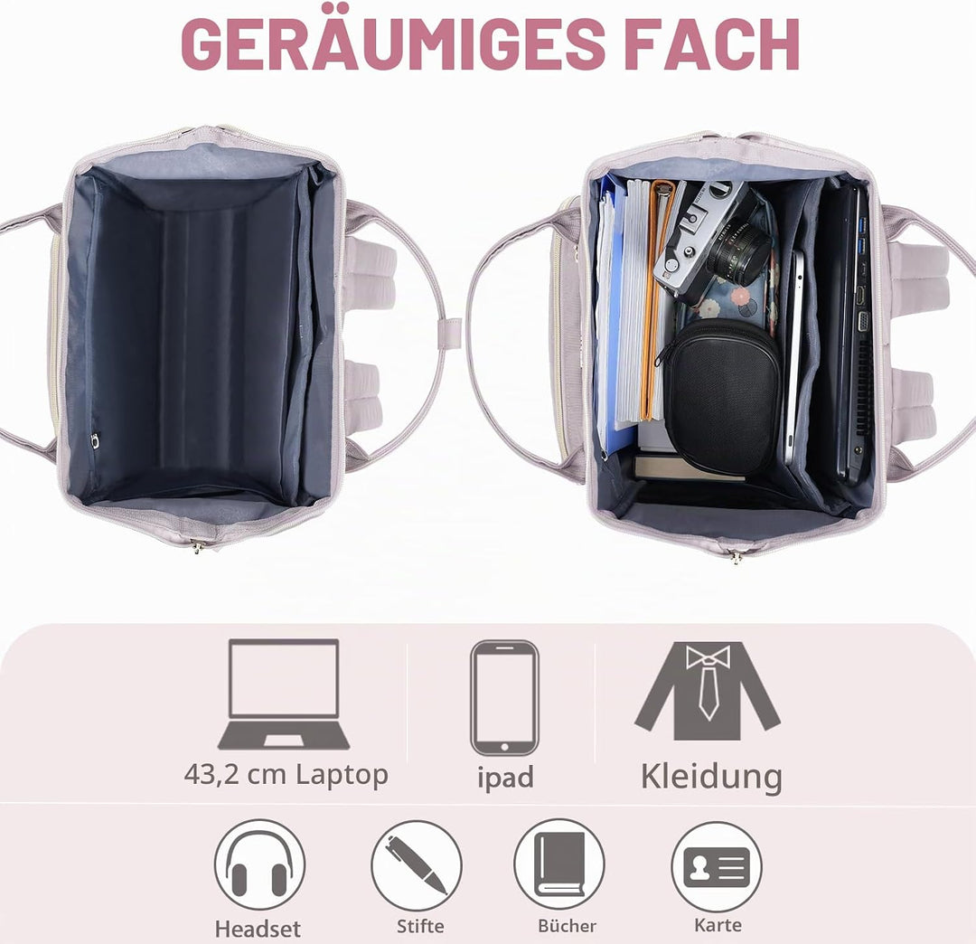 KROSER Laptop-Rucksack Damen 17 Zoll Business Reiserucksack Wasserdicht mit Hartgeschältem Sicherhei