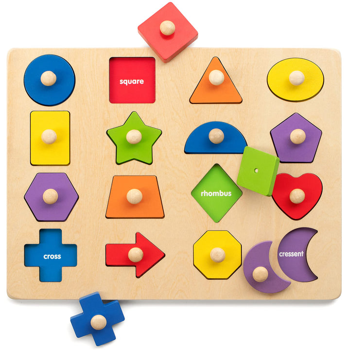 Coogam Montessori-Spielzeug, Holzform, Steckpuzzle, Feinmotorik, farblich passendes Sortierbrett, fr