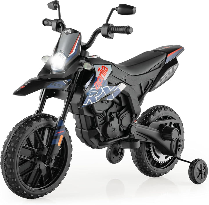 FANTASK 12V Elektromotorrad für Kinder 5,5-6 km/h, Kindermotorrad mit Stützrädern & Musik & Scheinwe