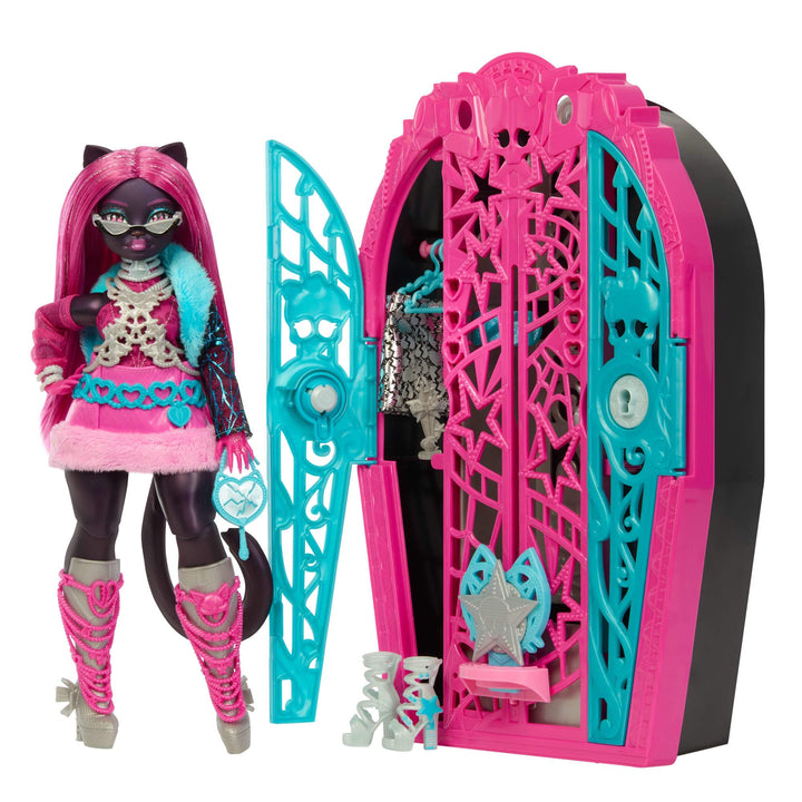 Monster High Skulltimate-Secrets-Set aus Puppe und Accessoires, Hauntlywood Mysteries Catty Noir mit