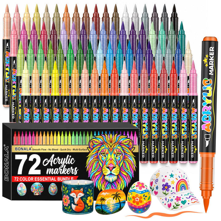 72 Farben Acrylstifte Set Wasserfest – Acrylmarker Acrylic Marker mit Pinselspitze &amp; Direktfluss zum