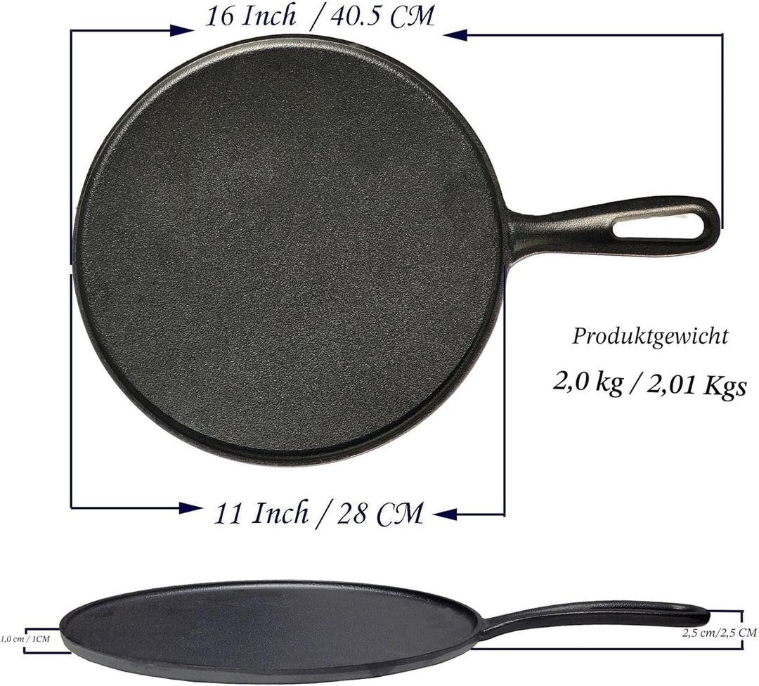 La Cuisine Crêpe Tawa Pfanne für Roti Dosa Comale – Grill-Pizza-Pfanne, Gusseisen, vorgebrannt, 28 c