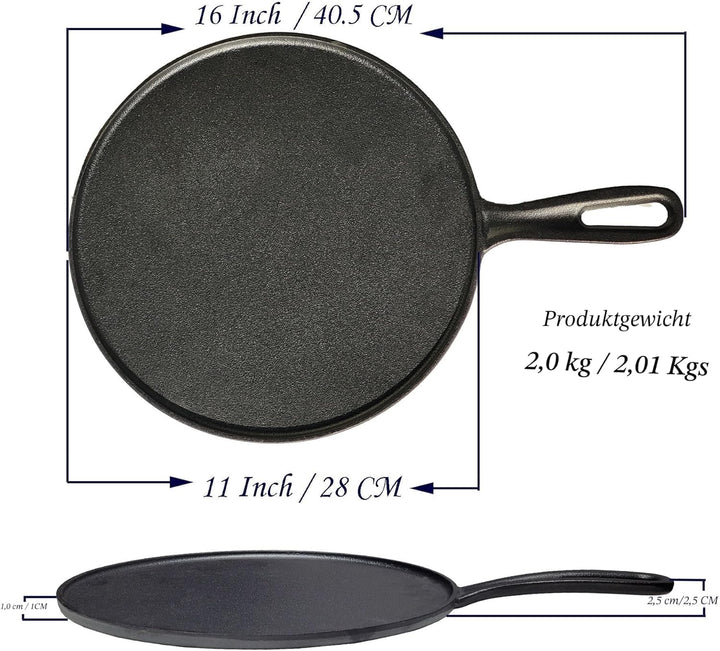 La Cuisine Crêpe Tawa Pfanne für Roti Dosa Comale – Grill-Pizza-Pfanne, Gusseisen, vorgebrannt, 28 c