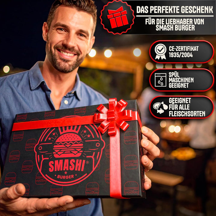 SMASHI® Smash Burger Set aus Edelstahl 304 – Professionelles Set mit Antihaft-Presse, Grillspachtel