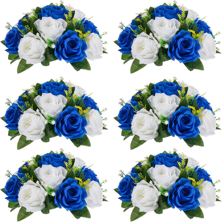 NUPTIO Künstliche Blume Ball Tafelaufsätze: 6 Stück Königsblau Gefälschte Blumen Rosen Bälle 24cm Du