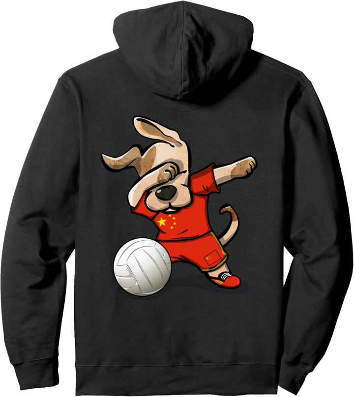Lustiger Tupfender Hund China Volleyball Chinesische Flagge Pullover Hoodie