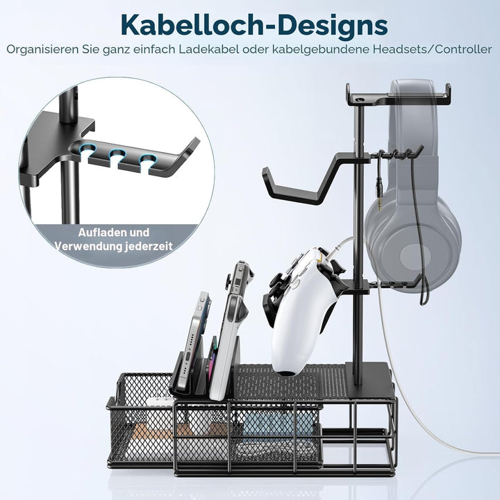 KDD Gaming Headset Halterung mit Schublade - Universal Controller Halter & Kopfhörer Ständer mit Kab