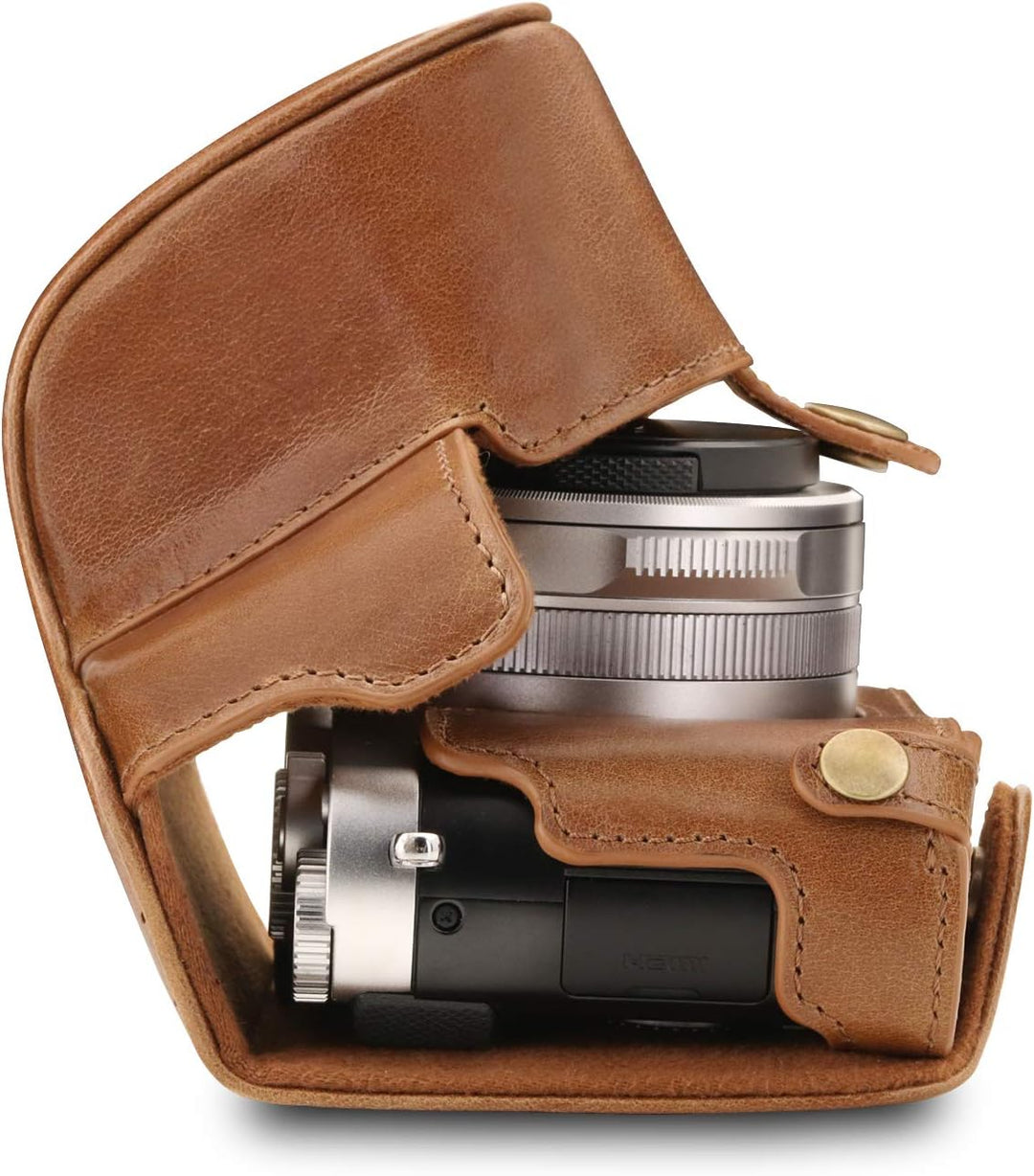 MegaGear MG1606 Leica D-Lux 7 Ever Ready Echtleder Kamera-Case mit Trageriemen - Braun, Braun