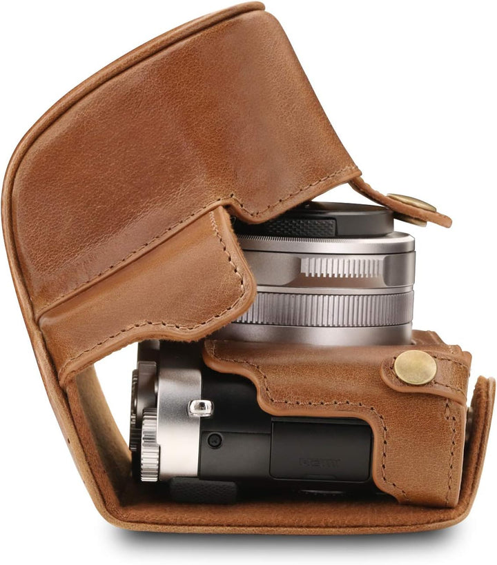 MegaGear MG1606 Leica D-Lux 7 Ever Ready Echtleder Kamera-Case mit Trageriemen - Braun, Braun