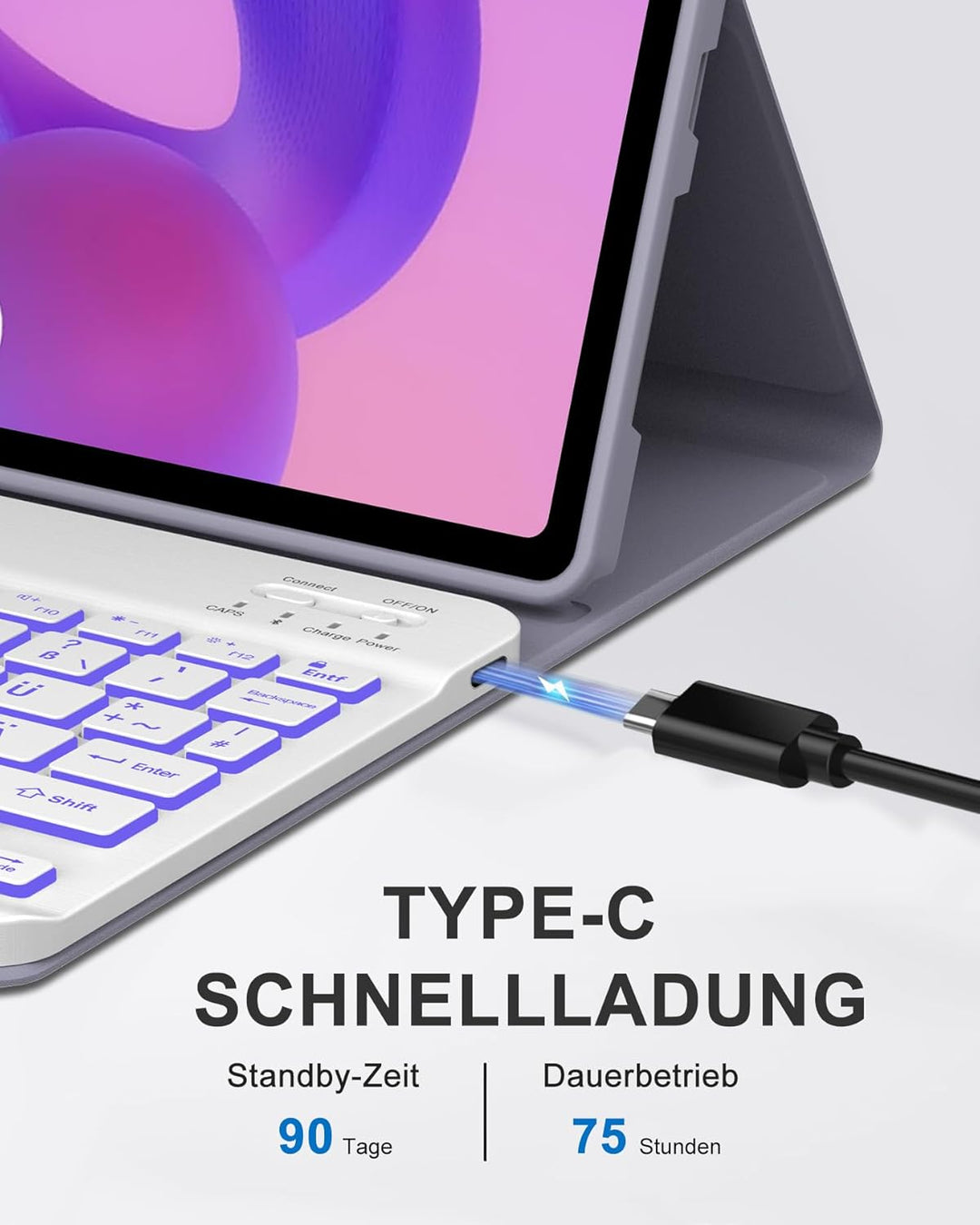 Bluetooth Tastatur Hülle für Lenovo Idea Tab 11 Zoll, Deutsch QWERTZ mit 7-Farben Beleuchtung, ohne
